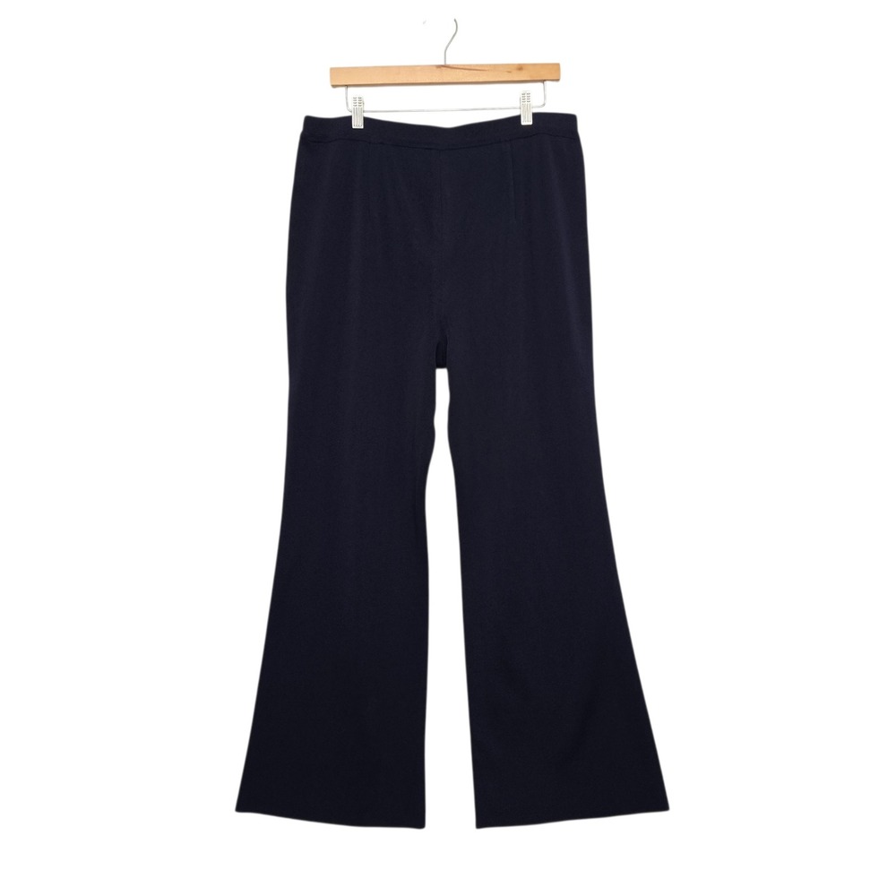 Misook Navy Blue Knit‎ Wide Leg Pants High Rise Elastic Waist Professional XL